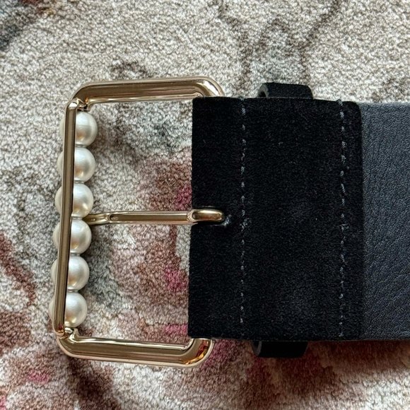 CHANEL Black Suede Pearls Logo Chain Belt 80 32 L@@K! *MINT* - Picture 11 of 14